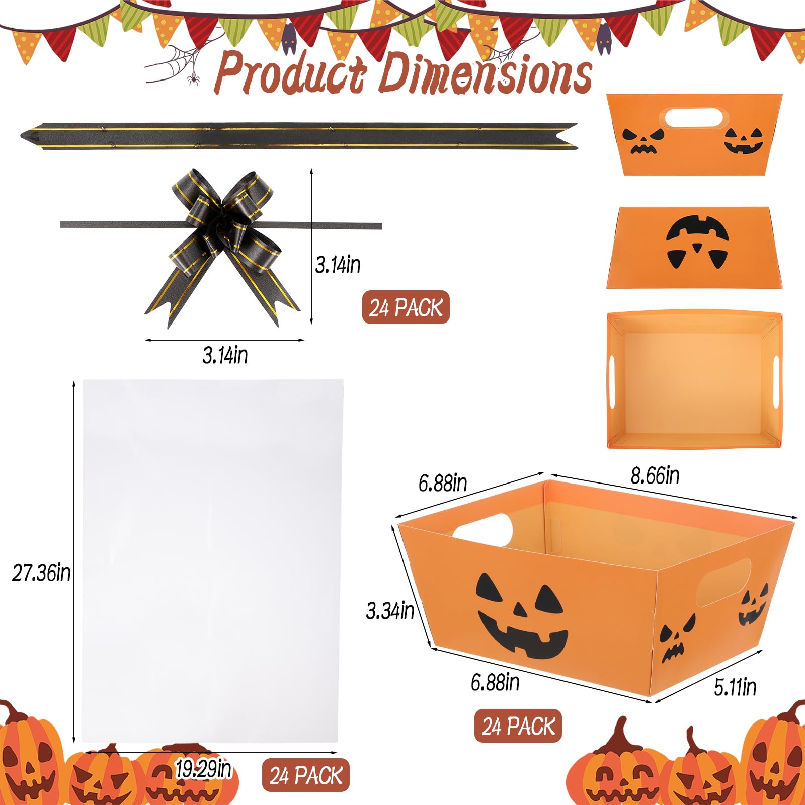 Juego de canastas de Halloween Boo, 7 x 9 pulgadas, cestas de calabaza para