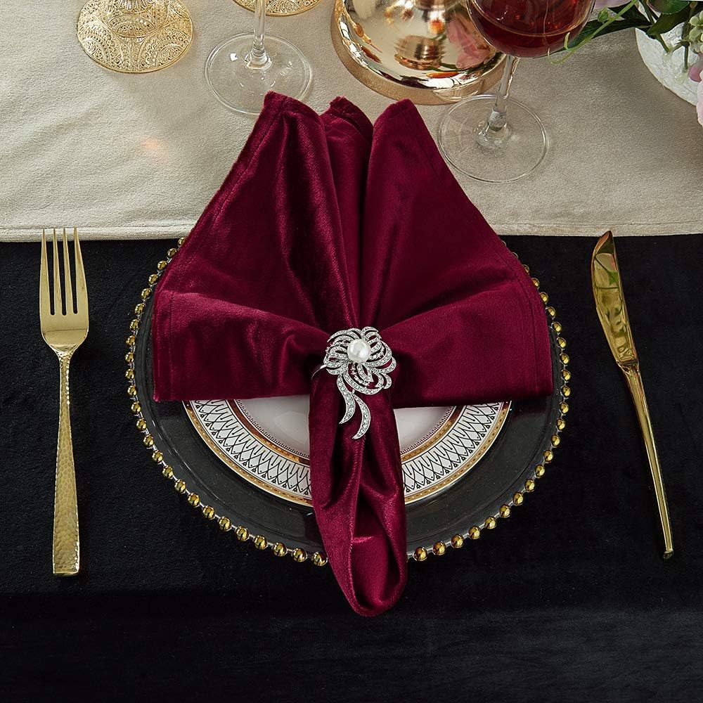 20" x 20" (10 PCS) Italian Velvet Table Napkins for Restaurant Kitchen Dining Wedding Party Banquet Events - Burgundy