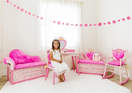Wildkin Kids Princess Vanity & Chair Set Wooden Vanity for Girls with Mirror, Jewelry Box & Music Box, with Removable Cushioned Chair - Pink