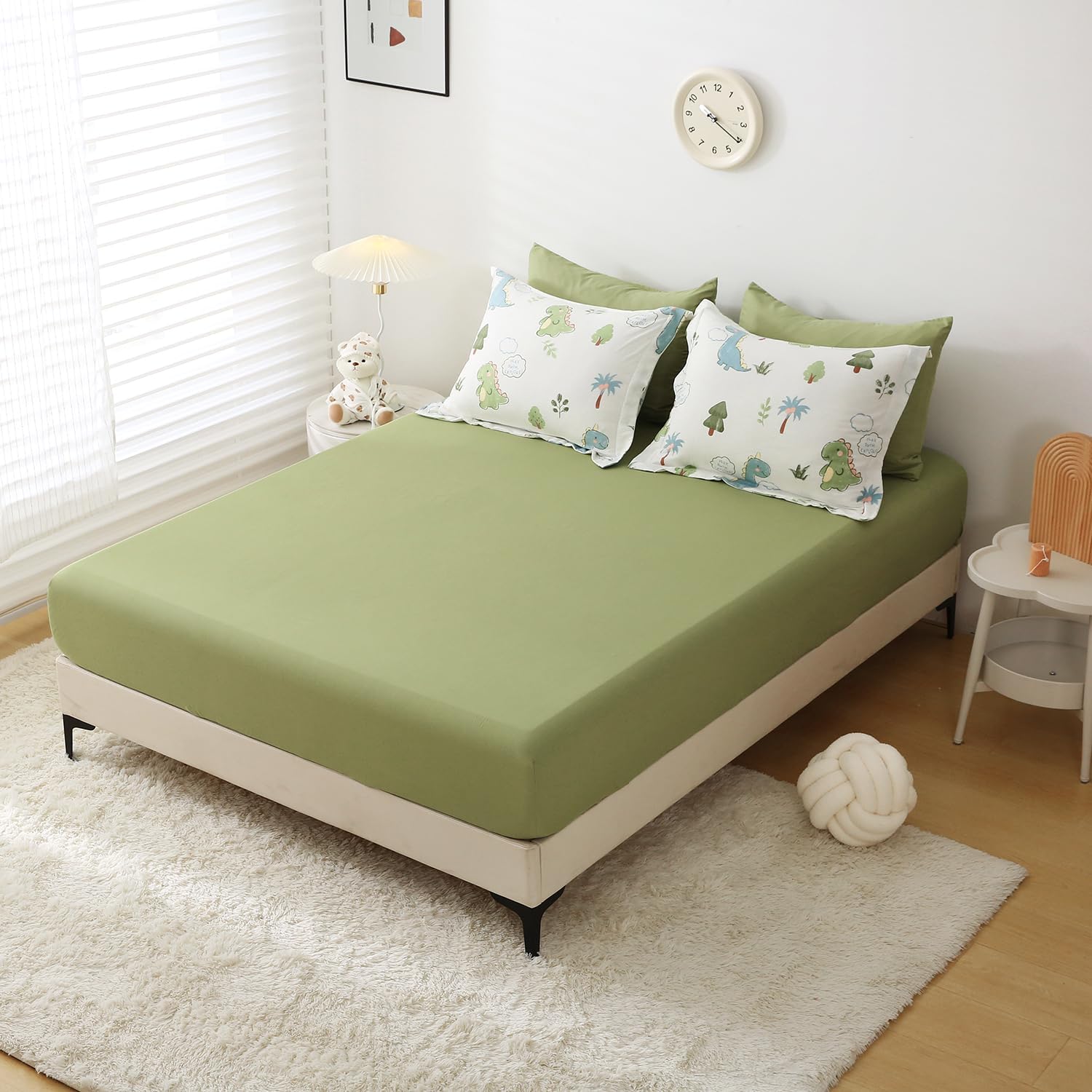 Wajade Kids Dinosaurs Comforter Set Bed in A Bag Twin Size 7 Piece Cute Green Dinosaur Jungle Bedding Set for Girls Boys (1 Comforter, 1 Flat Sheet, 1 Fitted Sheet, 2 Pillowcase and 2 Pillow Sham) - Image 6