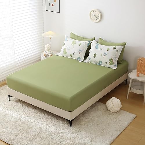 Miniatura 5 de Wajade Juego de edredón de dinosaurios para niños, cama en una bolsa, tamaño matrimonial, juego de ropa de cama de 7 piezas con bonito dinosaurio