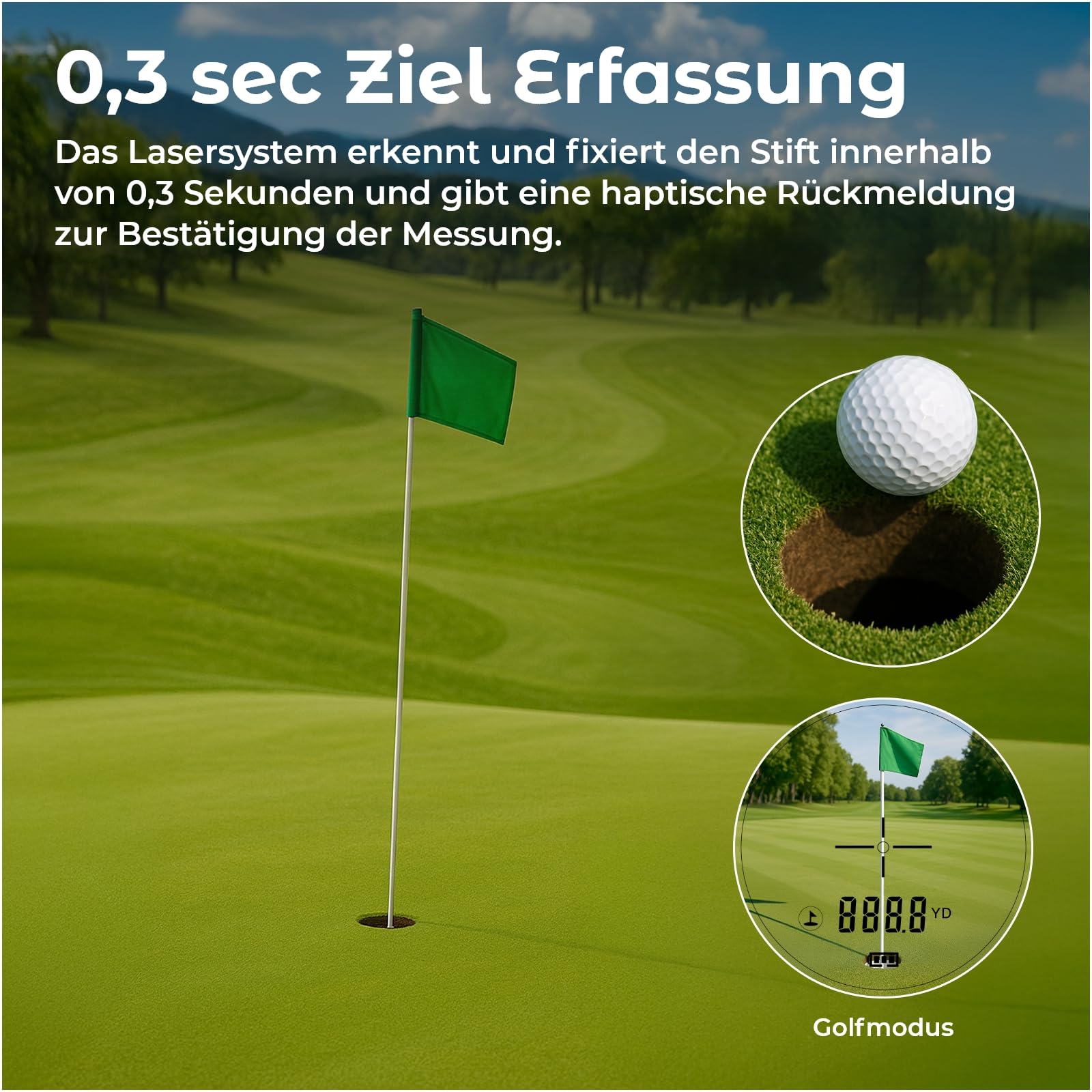 Golf Entfernungsmesser 1097M von WanderS – Laser Messgerät mit Neigungsfunktion On/Off, Flaggensperre & Vibration, 6X Zoom, Turniermodus, Seitenanzeige, USB-C Aufladung – Golfzubehör Herren