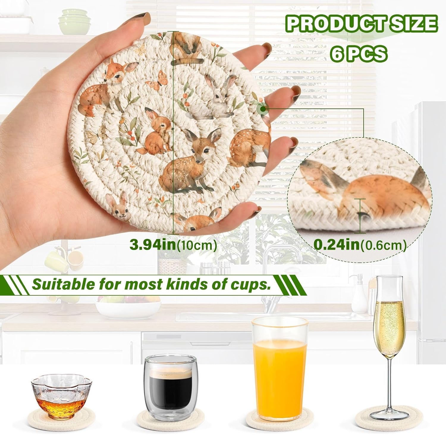 水彩 森林 動物 コースター ホルダー付き 6点 ドリンク用 吸収性コースター 織物 ドリンク カップ コースター テーブル ホーム