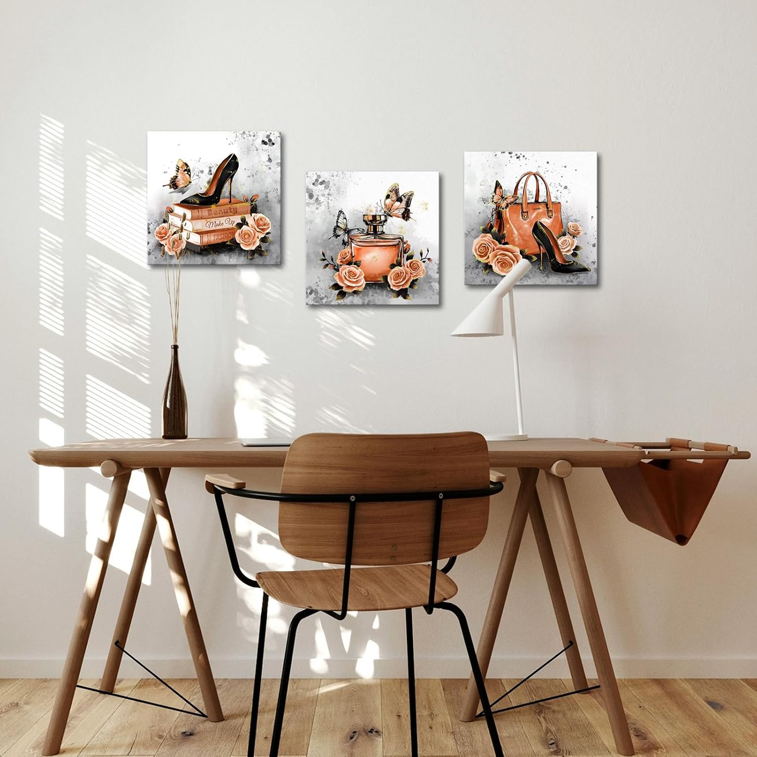 OuElegent Fashion Wall Decor Orange Wall Art Handbag Perfume Pictures Fashion Paintings for Women 12''x12''x3 (Orange)