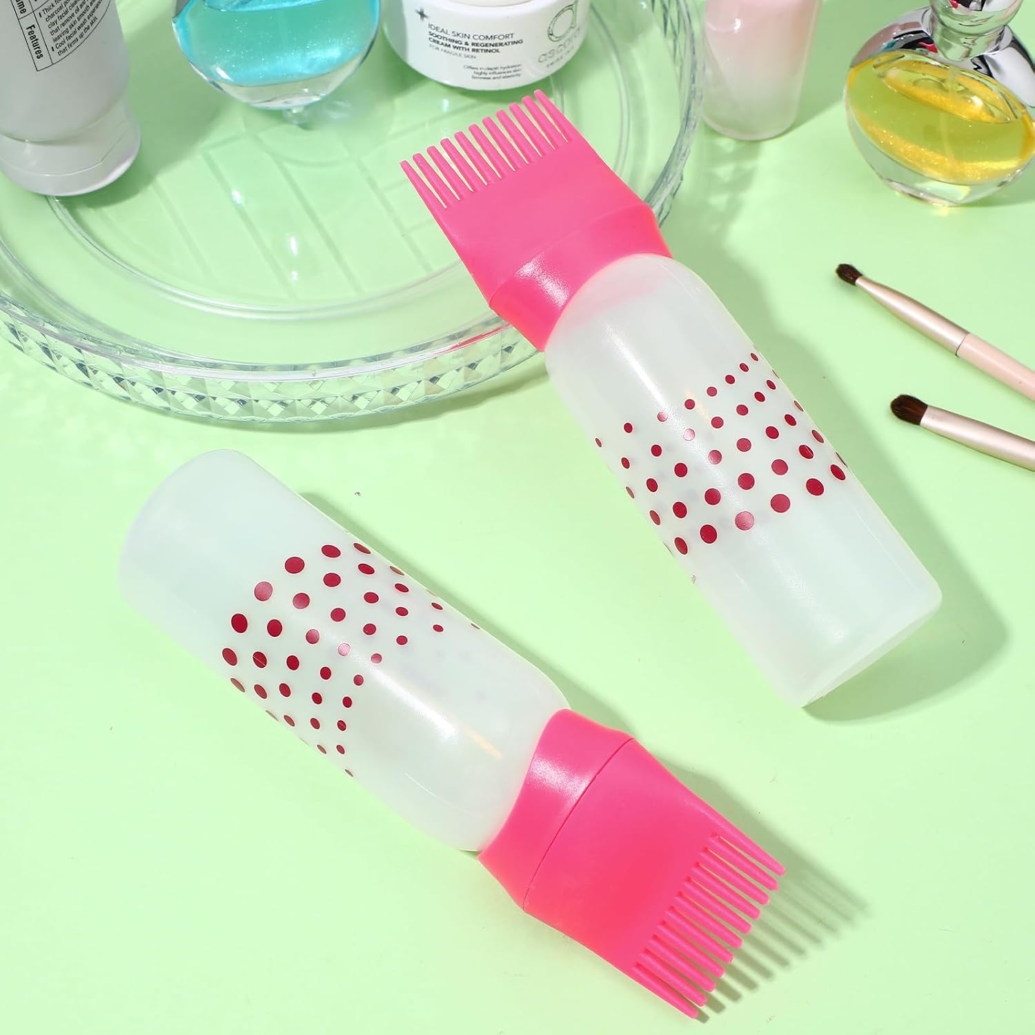 2pcs Pink Hair Dye Applicator Bottle with Scale Lines, Plastic