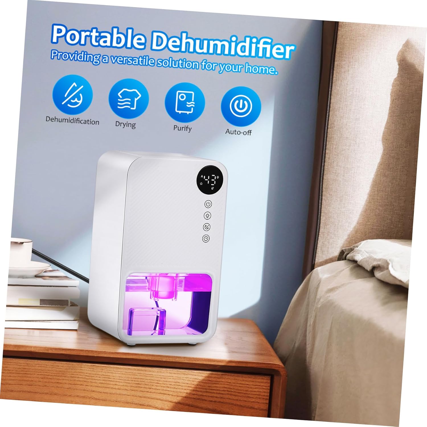 Small Portable Dehumidifier for Home and Rv Quiet Operation with LED Light Efficient Moisture Removal for Bedroom Bathroom Basement US Plug Voltage