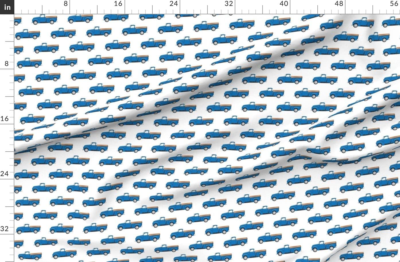 Spoonflower Fabric - Vintage Trucks White Truck Blue Trendy Boy Country Printed on Organic Cotton Sateen Fabric by The Yard - Sewing Quilting Apparel Home Decor