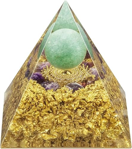 Rockcloud The Crown Chakra Orgón Pirámide Verde Aventurina Bola de Cristal Reiki Equilibrio Generador de Energía para Mediación Yoga Casa Oficina