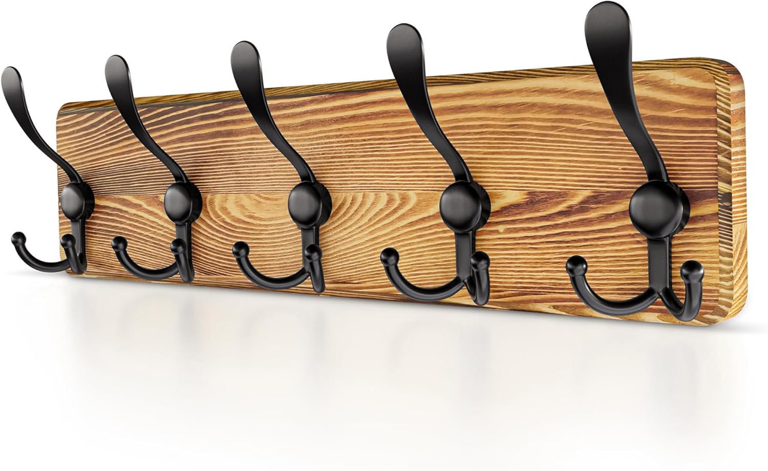 Rustic Coat Rack Wall Mount, 16” Hole to Hole Solid Pine Brown Wood Wall Rack, Coat Hanger Wall Mounted with 5 Heavy Duty Tri Hooks for Hanging Coat, Towels, Hat, Jacket - 1 Pack 5 Tri Hooks - 1 Pack Brown