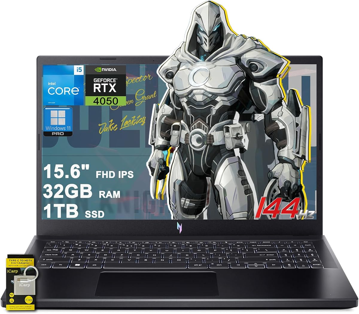 acer Nitro V 15 Gaming Laptop 15.6" FHD IPS 144Hz Intel Octa-core i5-13420H 32GB RAM 1TB SSD GeForce RTX 4050 Backlit Type-C Win11Pro ICP Accessory