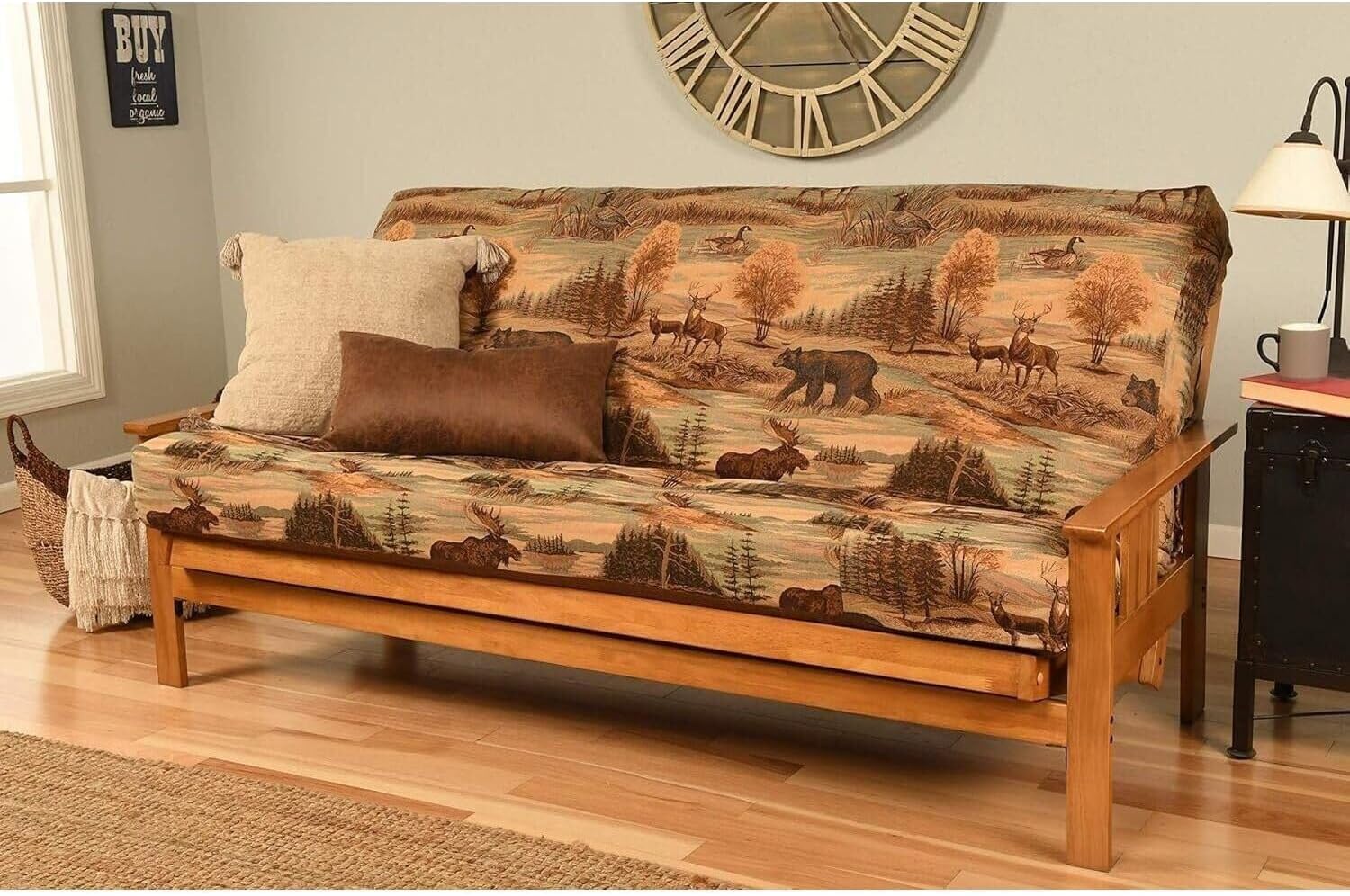 Futon Frame Set with Mattress - Foldable Hardwood Sofa Bed for Living Room Canadian/Full Frame Without Storage Drawers