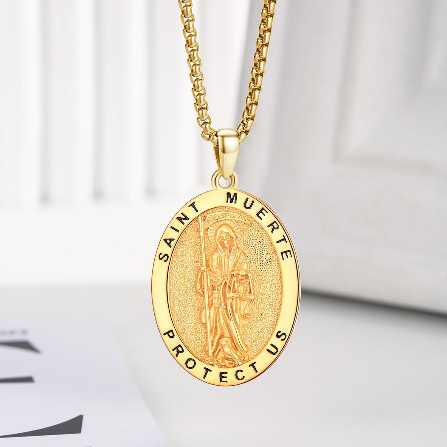 OHAYOO Santa Muerte Necklace for Men 925 Sterling Silver Grim Reaper Necklaces Santa Muerte Pendant Jewelry Gift for Women