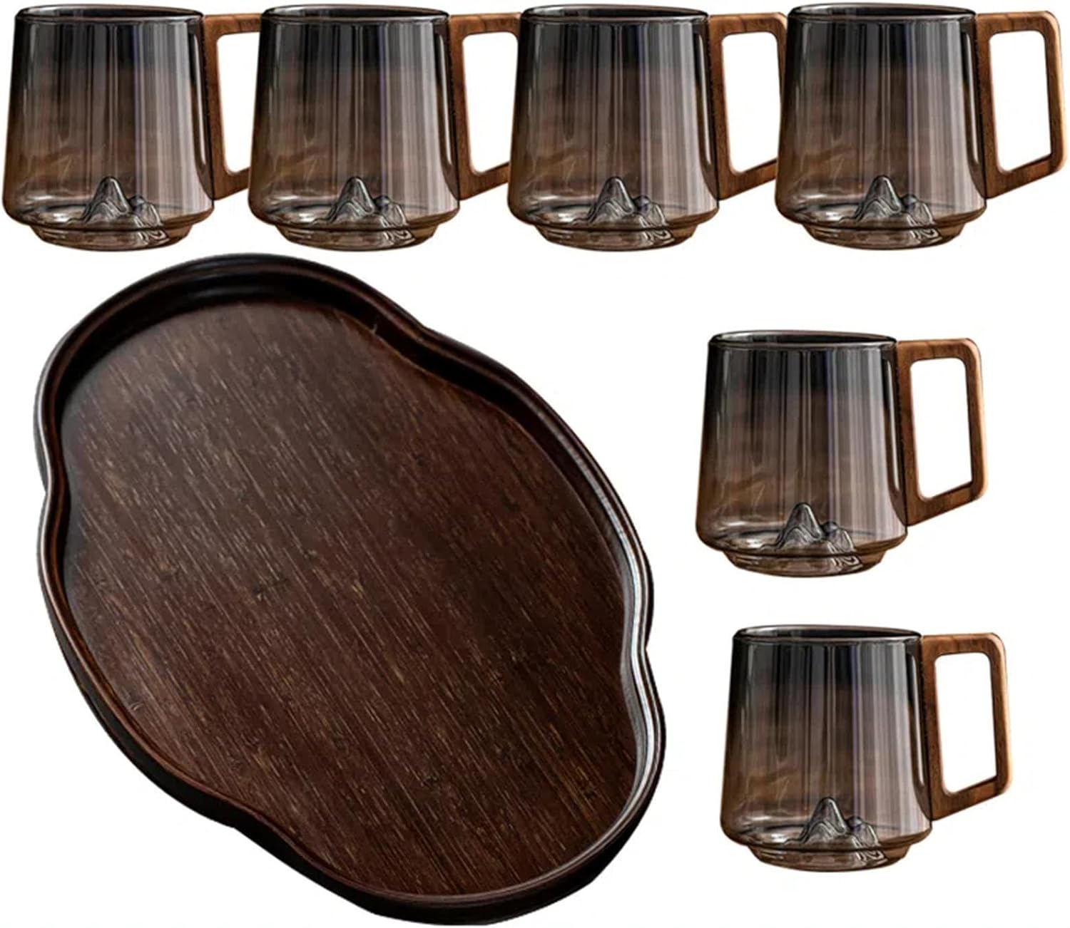 450ml retro glass cup cold resistant heat resistant -proof creative coffee creative new wonder mountain bottom wood handle water&tea cup Mountain View Whiskey Glass with Wood Handle