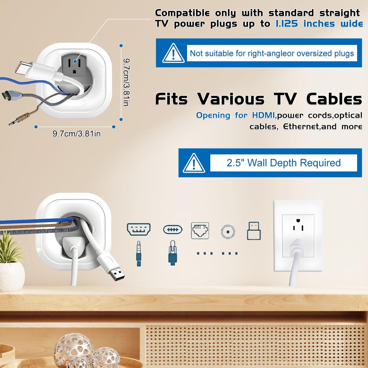 in Wall Cable Management Kit,All-in-One Voltage Adapted Cable Organizer, Streamline Wires for Living Room/Office | Easy Install Wall Wire Hider, with Drill Hardware in Wall Cable Management