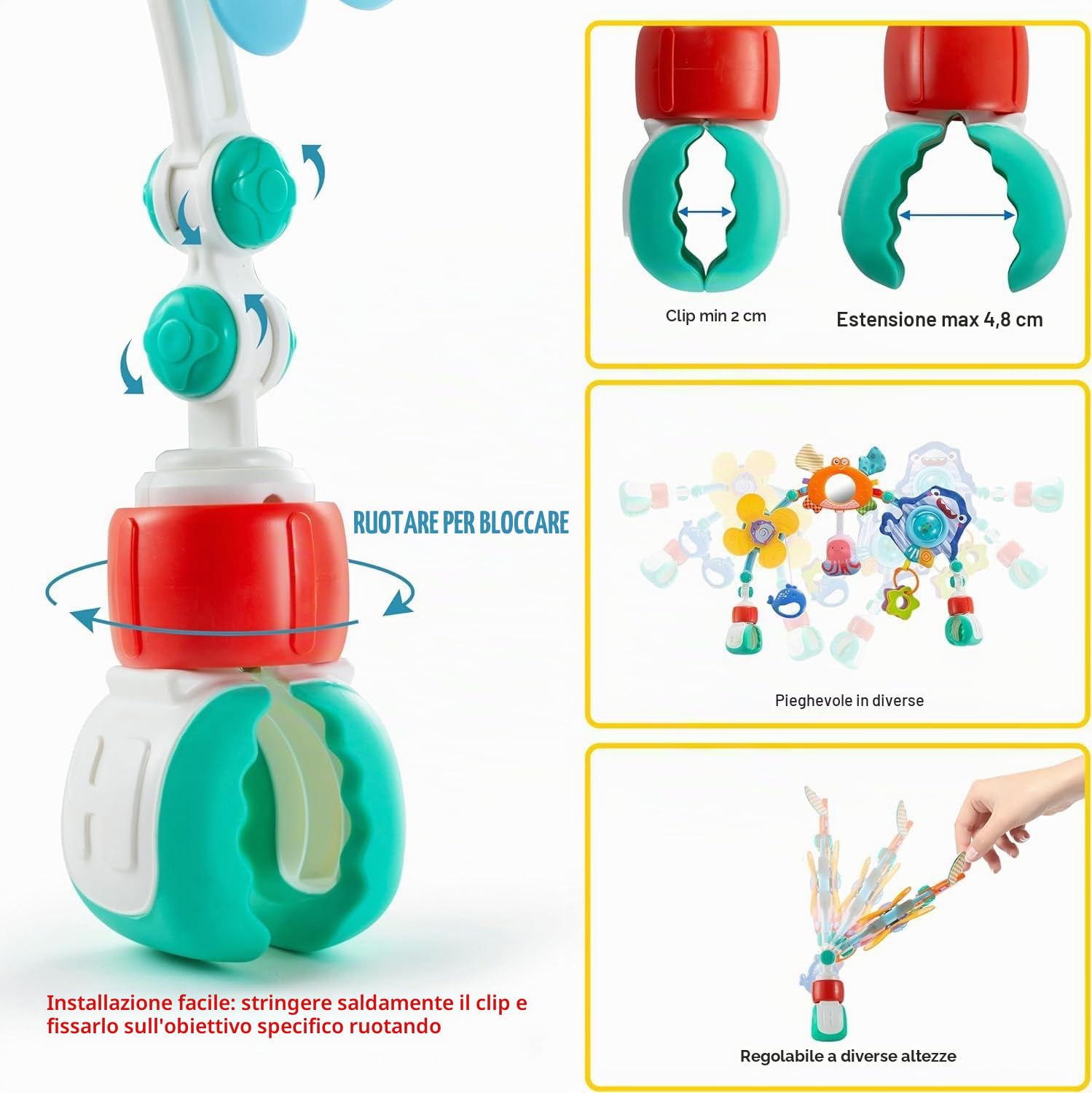 Arco Passeggino, Gioco Passeggino Neonato, Arco da Viaggio per Culla con Sonaglio, Regolabile e Pieghevole, Giocattoli Sensoriali per Buttafuori, seggiolino Auto (Arancia)