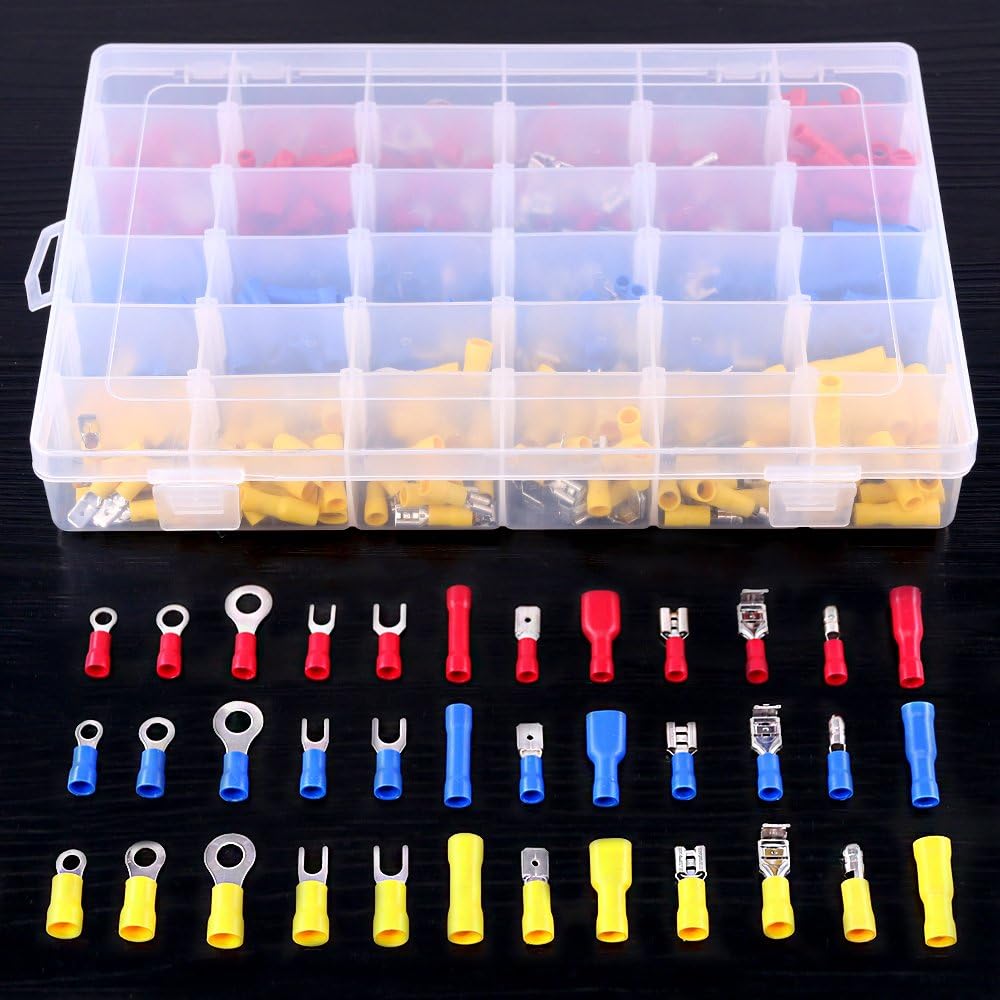 Glarks 540pcs 22-16/16-14/12-10 Gauge Mixed Quick Disconnect Electrical Insulated Butt Bullet Spade Fork Ring Solderless Crimp Terminals Connectors Assortment Kit : Electronics