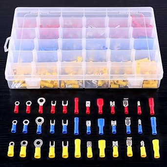 Glarks 540pcs 22-16/16-14/12-10 Gauge Mixed Quick Disconnect Electrical Insulated Butt Bullet Spade Fork Ring Solderless Crimp Terminals Connectors Assortment Kit