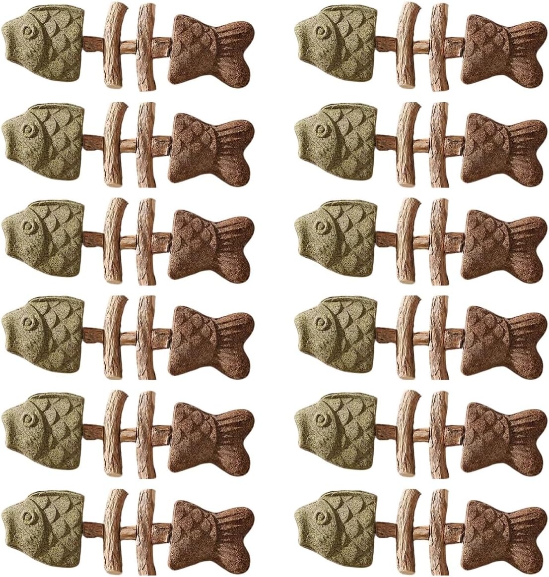 Yanzhenglip Purrident - Fix Your Cat’s Dental Health, Creative Fish Bone Cat Toy – Wooden Catnip Teeth Cleaning Stick, Natural Fishbone Cat Dental Toy, Durable Feline Tooth Care Tool (C, 12PC)