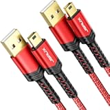 JSAUX Mini USB Cable&lbrack;2-Pack 3&period;3ft&plus;6&period;6ft&rsqb;&comma; USB 2&period;0 Type A to Mini B Fast Charging Braided Cord Compatible with Blue Yeti Microphone Garmin Nuvi GPS 50 55 Ti-84 Plus CE Canon Rebel t7 Camera Gopro Red