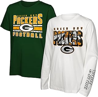 NFL Officially Licensed Kids Youth Boys 8-20 Primary Logo Wordmark in The Mix 2 Pack Long Sleeve T-Shirt Combo Set