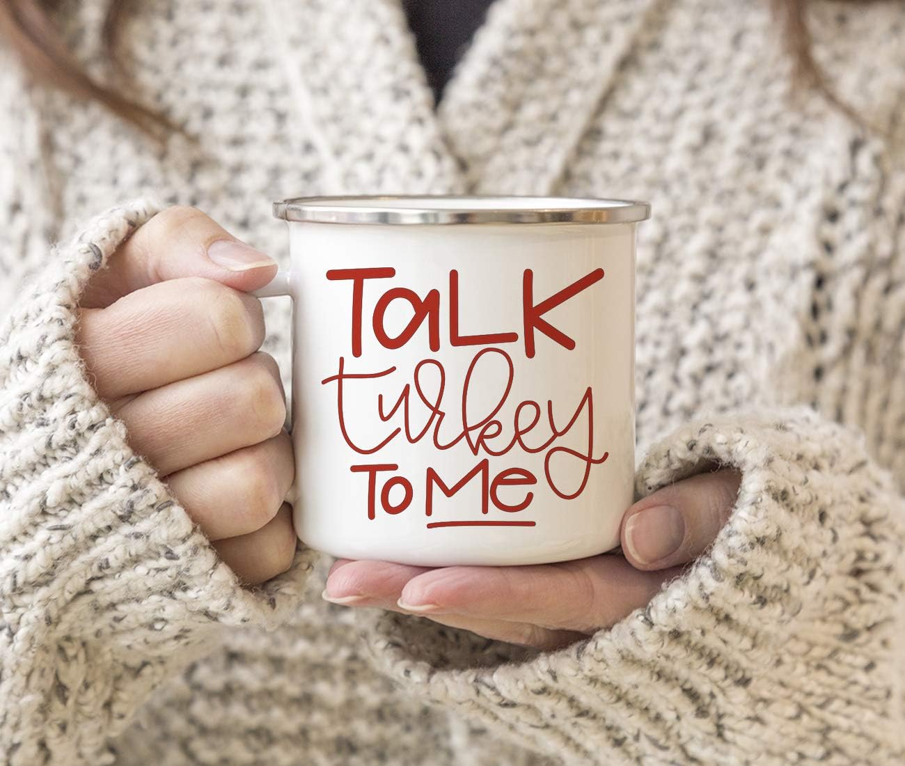 Andaz Press Fall Autumn Season 11oz. Stainless Steel Campfire Coffee Mug Gift, Talk Turkey to Me, 1-Pack, Enamel Camp Thanksgiving Themed Birthday Gift Ideas for Hostess Friends