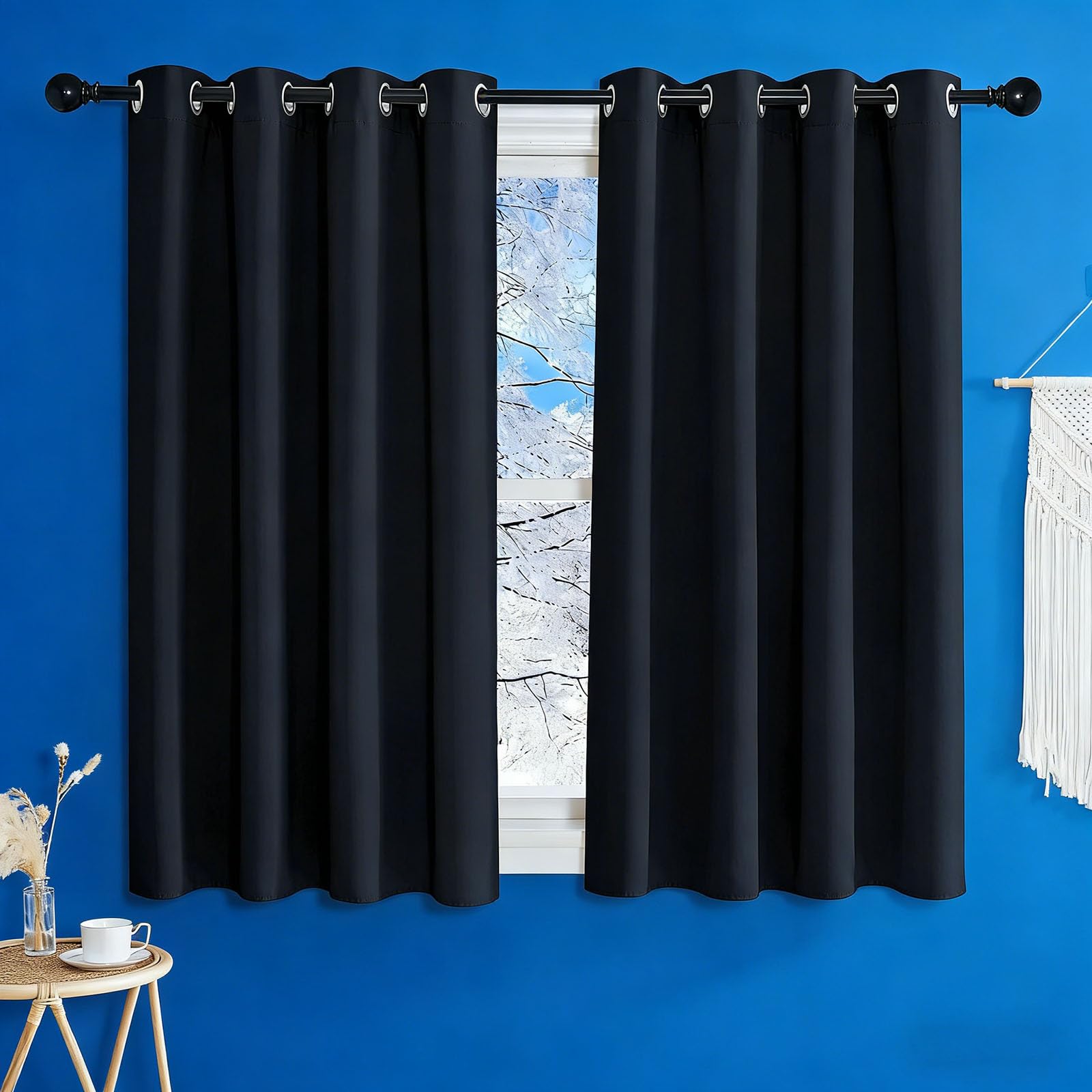 LIHUANE Blackout Curtains for Bedroom 160 x 170 cm Warm, Windproof, and Soundproof. Eyelet Thermal Insulated for Room Darkening Privacy Protection for Bedroom, Living Room, Black