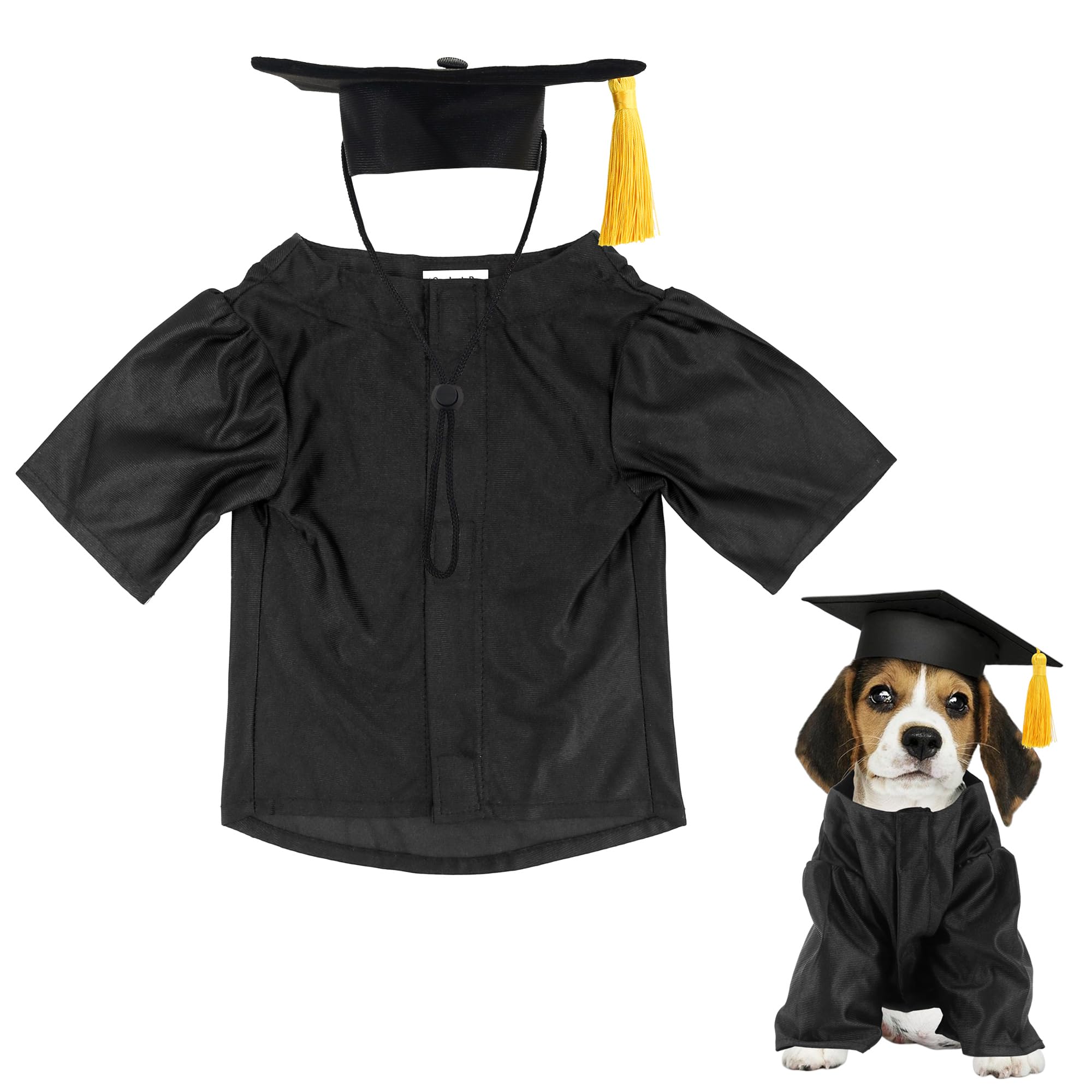 GraduatePro Dog Graduation Cap and Gown Costume Set - Adjustable Knit Fabric with Gold Tassel, 4 Sizes (S/M/L/XL) for Small Dogs & Cats to Medium Dogs
