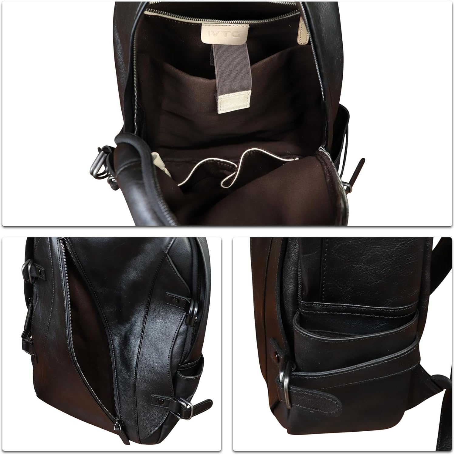 IVTG Genuine Leather Backpack for Men Vintage Handmade High Capacity Leather Rucksack Casual Daypack Retro Knapsacks (Darkgrey) - Image 7