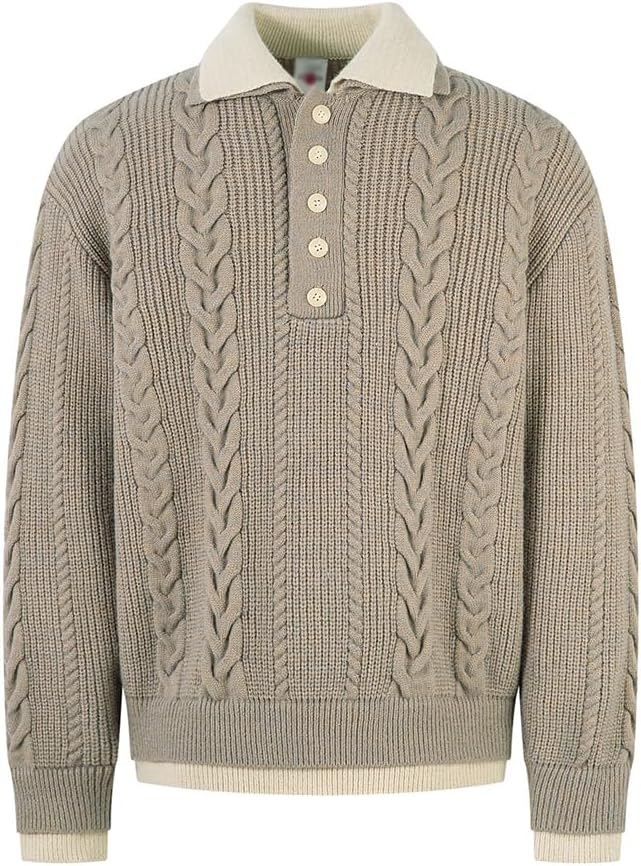 XYGJZ Men's Cable Knit Sweater Casual Long Sleeve Polo Sweaters
