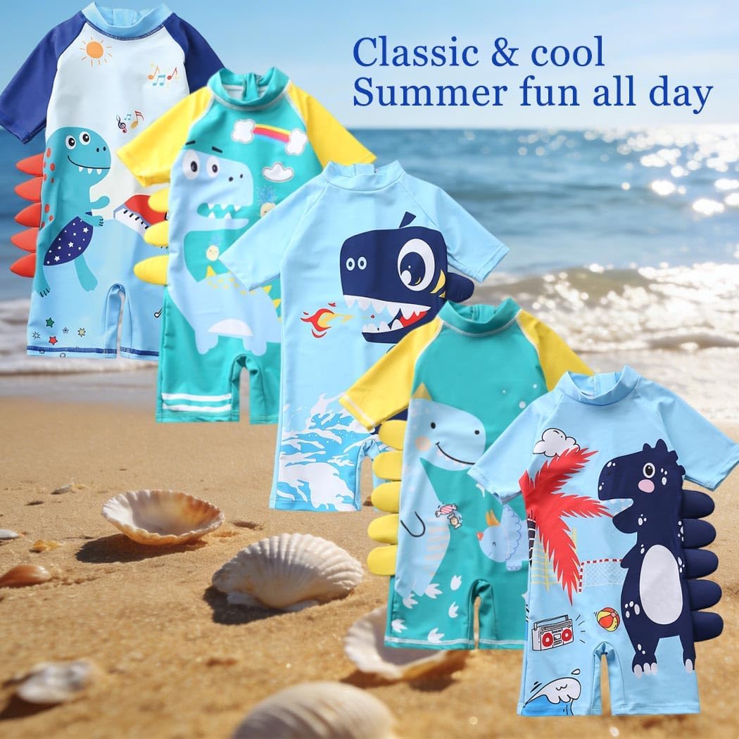 Toddler Boys Dinosaur One Piece Swimsuit Rash Guard Bathing Suit | Boy UPF 50+ Swim Suit Summer Beach Kids Quick Dry Swimwear