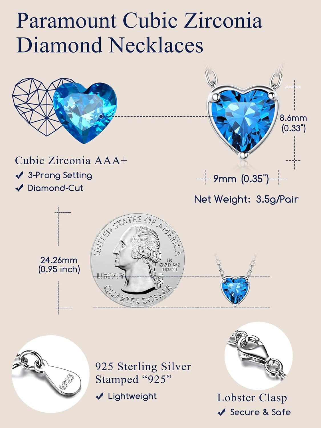 Suplight 925 Sterling Silver Pendant Necklaces for Women, Heart/Round Birthstone Necklaces Birthday Jewelry for Mother Wife Daughter (with Gift Box)