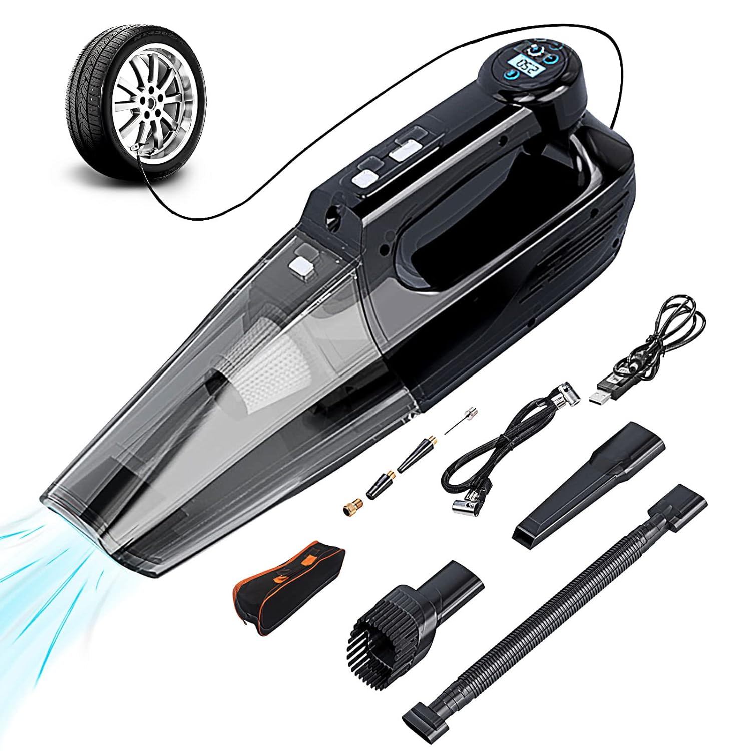 Aspirateur De Voiture Rechargeable - Portable Sans Fil - Puissance D'aspiration Forte - Nettoyage Sec Et Humide - Compact 16.5x15 Cm - ABS