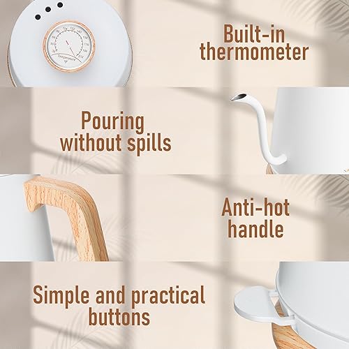 Miniatura 6 de Nueve&Five Hervidor eléctrico de cuello de cisne con termómetro, hervidor de té eléctrico de 1 litro con apagado automático, hervidor de agua