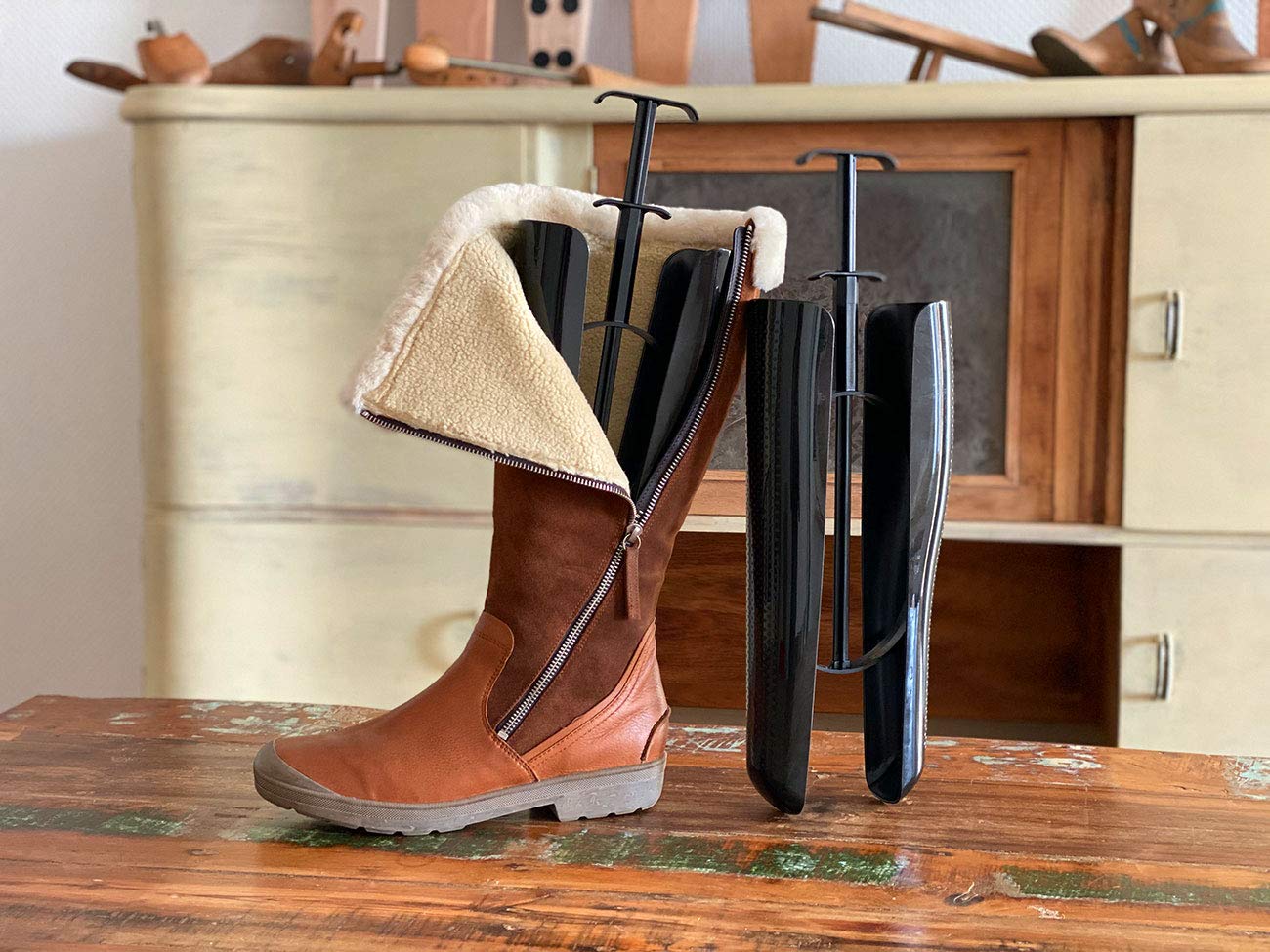 biped 1 paire d'embauchoirs à bottes avec ressort de tension et poignée de tendeur de bottes de 35cm noir z2374