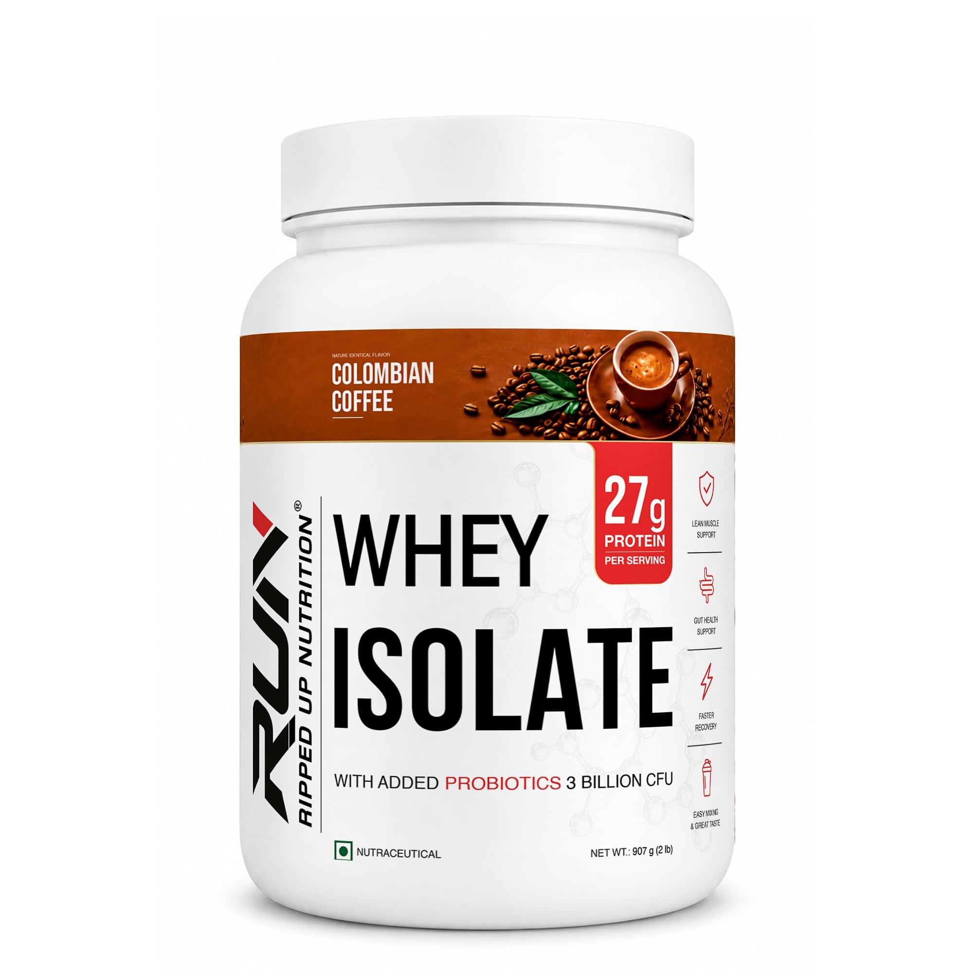 [BRSWYHA6OIHGGC3V] Ripped Up Nutrition Whey Protein Isolate | 27g Fast-Absorbing Protein/Scoop | Low Carb & Fat for Lean Muscle Growth | No Fillers or Maltodextrin | GMP Certified(Colombian Coffee, 907 Gm (2lbs))