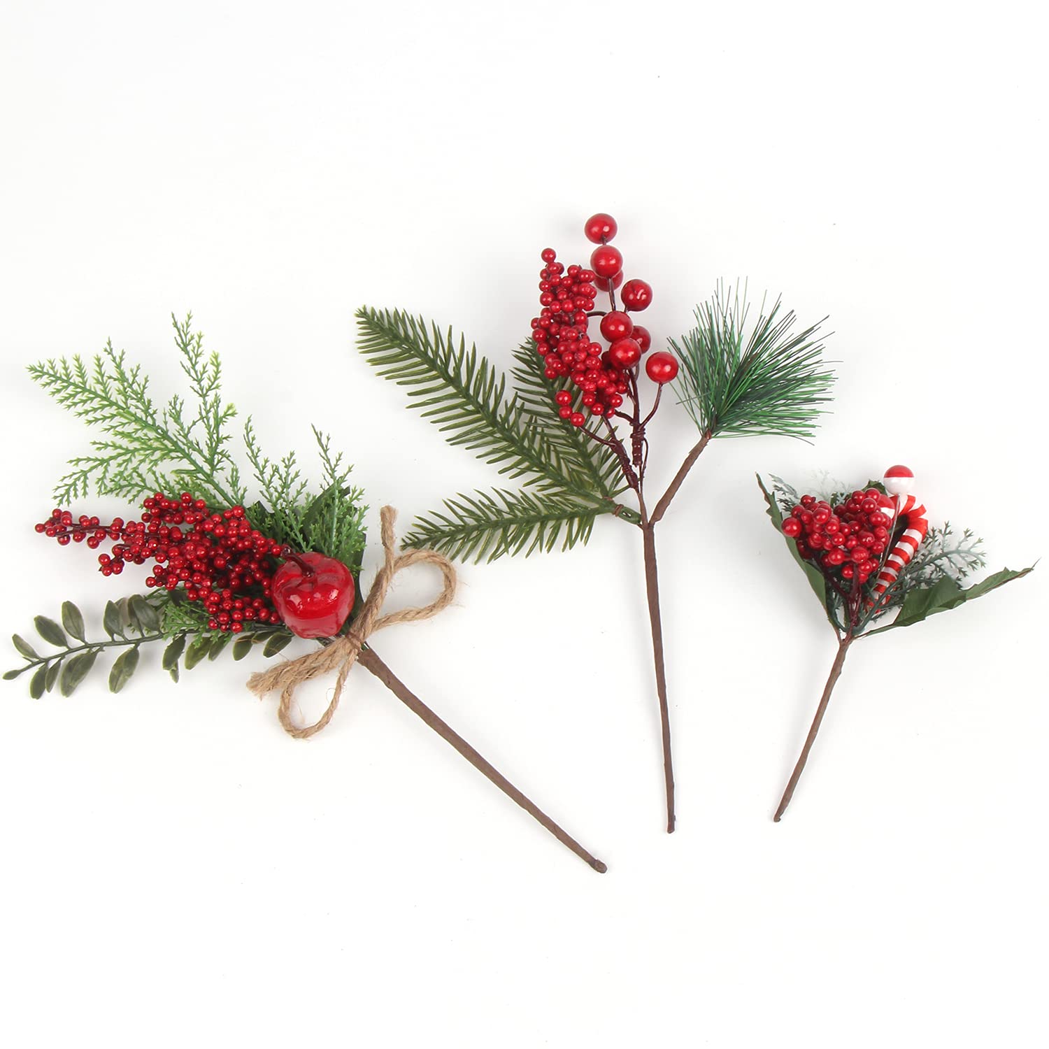 CCINEE Künstliche Stechpalmenstiele für Weihnachten, 16 Stück, Verschiedene Tannenbeeren, Zweige, künstliche Stechpalmenstiele für Weihnachtsbaumdekoration, Basteln, Girlandenkranz, Dekor