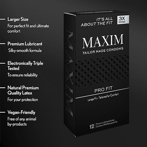 Miniatura 2 de MAXIM Pro Fit - Preservativos lubricados de alta calidad, más grandes que el tamaño estándar, probado electrónicamente triple para mayor