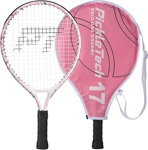 Raqueta de tenis para niños y niñas de 2 a 12 años, raqueta de tenis juvenil multicolor y estilo para principiantes, incluye bolsa de nailon 420D