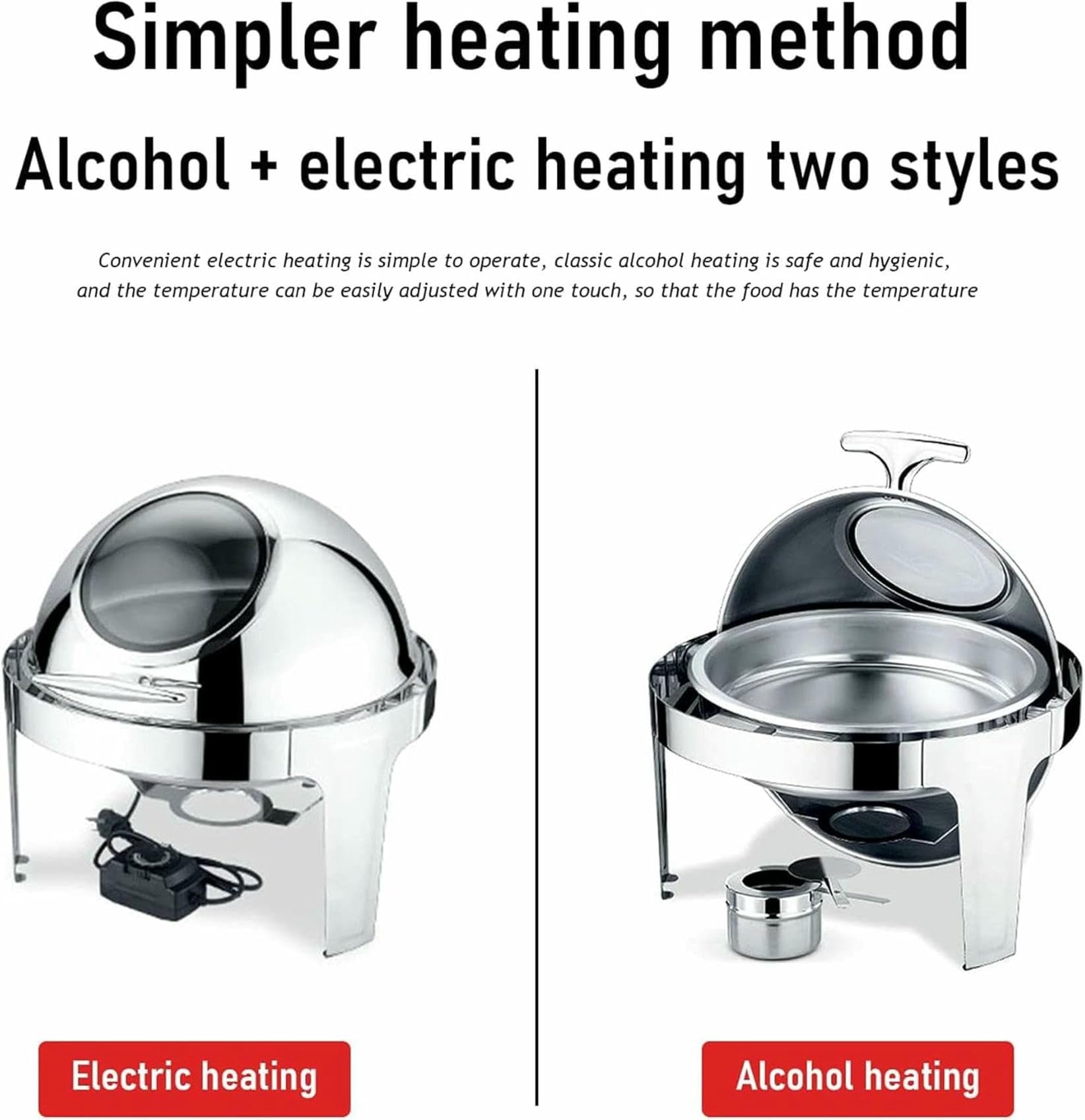 Scaldavivande Elettrico, Riscaldatore in Acciaio Inox per Buffet Riscaldati, Pentola Riscaldante per Catering, 6 Litri,Alcohol-GN1/2