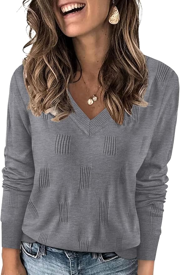 WIHOLL Sweaters for Women V Neck Long Sleeve Tops Fashion Lightweight Pullover Clothes Fall Outfits 2025