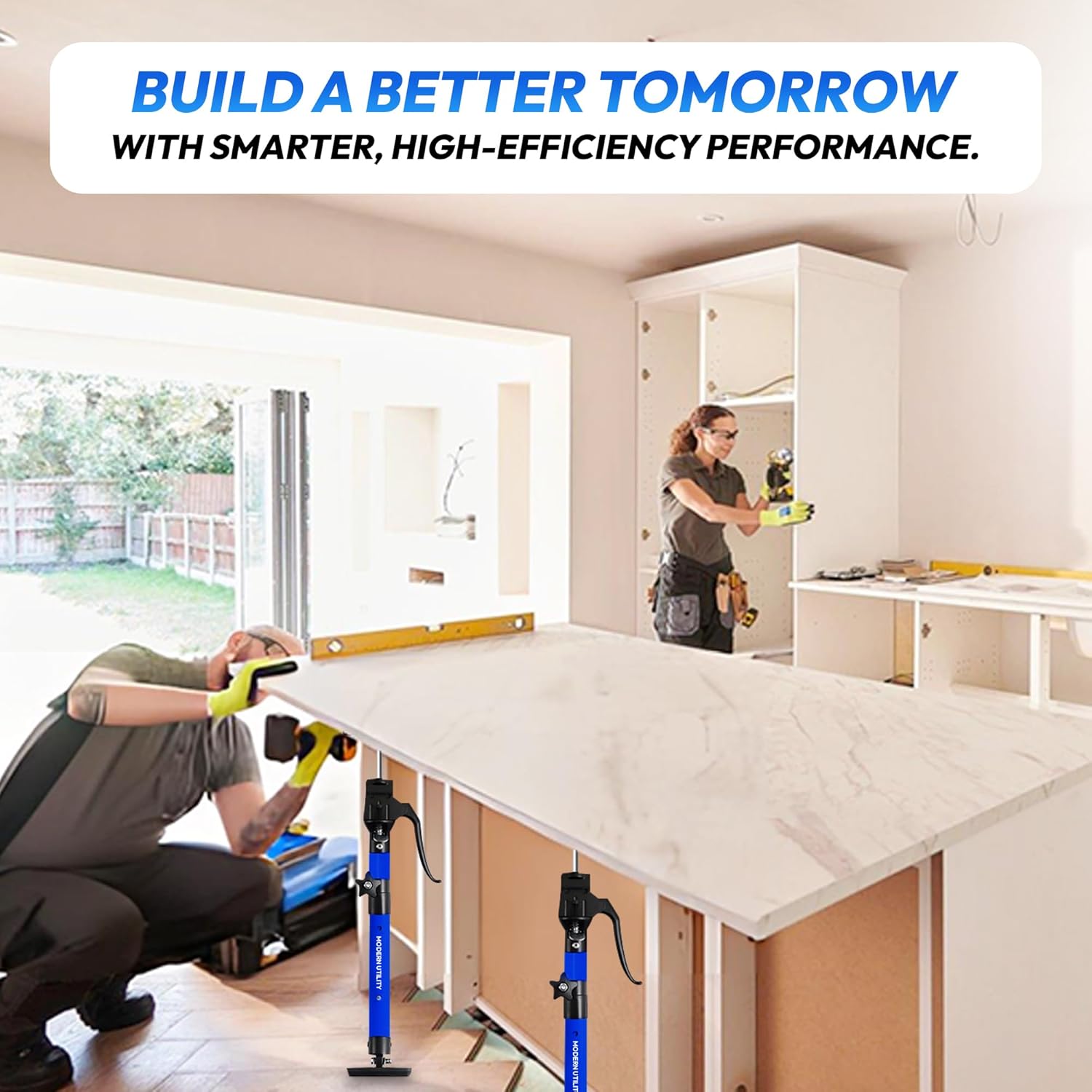 Adjustable Cabinet Jacks for Installing Cabinets (14.2-23.2 2 Pack) Heavy Duty 200 lb Metal Quick Support Rod & Third Hand Support System with Swivel Non-Slip Pads for Drywall and Ceilings.