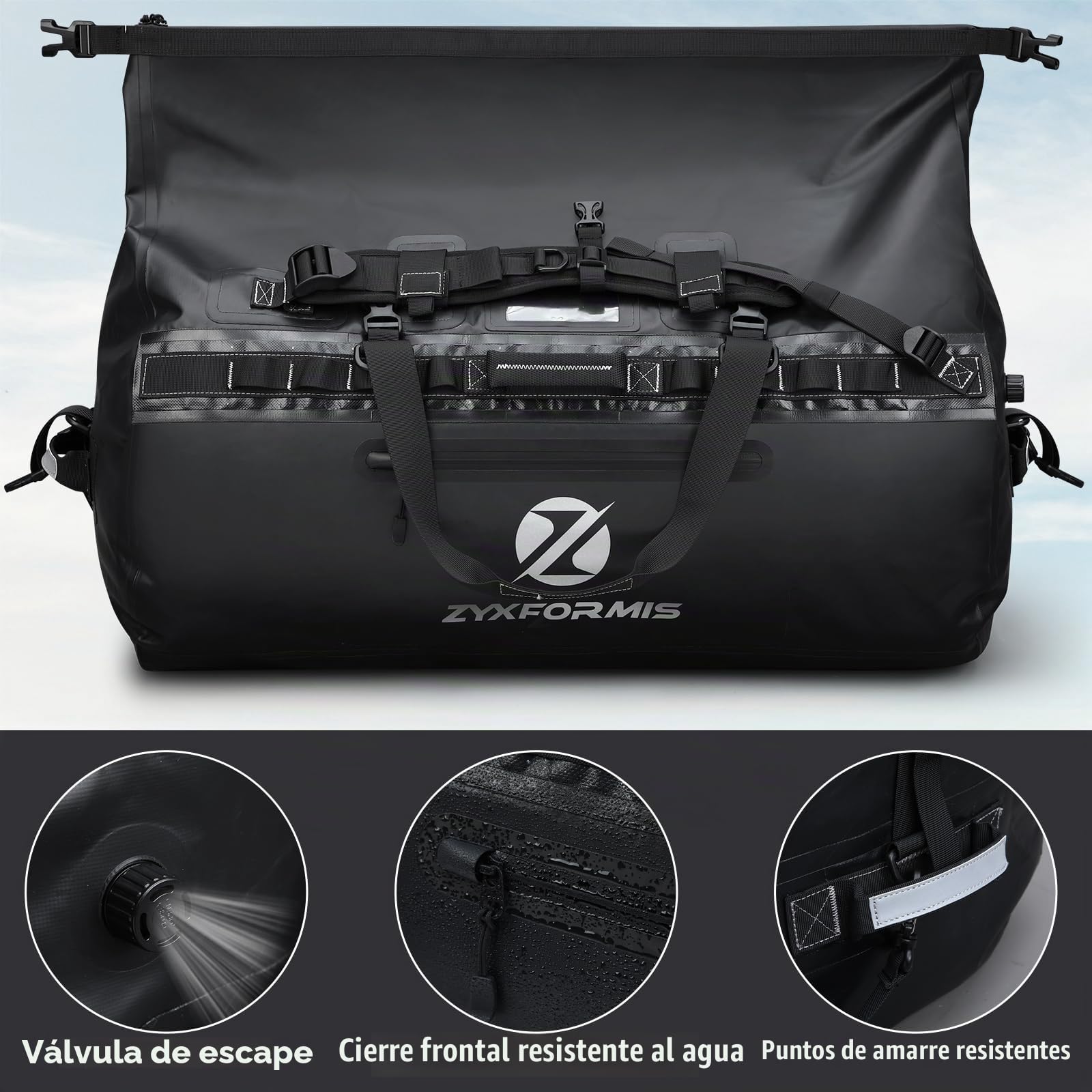 Bolsa de Viaje Impermeable con Función de Mochila, Bolsa de Equipaje Grande para Aventuras, Bolsa de Lona Seca para Vacaciones en la Playa, Kayak, Paseos en Bote, Camping, Pesca, 65 L 110 L 160 L