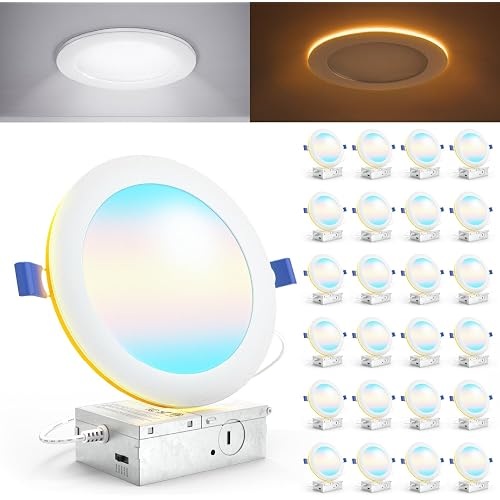 Sunco 24 Pack 6 Inch Canless LED Recessed Light with Night Light 15W, 5CCT