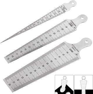 Glarks 3Pcs Inch & Metric Taper Gage Set 1-15mm(1/32-5/8inch), 15-30mm(5/8-1-3/16inch), 30-45mm(1-3/16-1-3/4inch) Stainless Steel Gap Hole Taper Welding Gauge for Measuring Cylindrical Bores