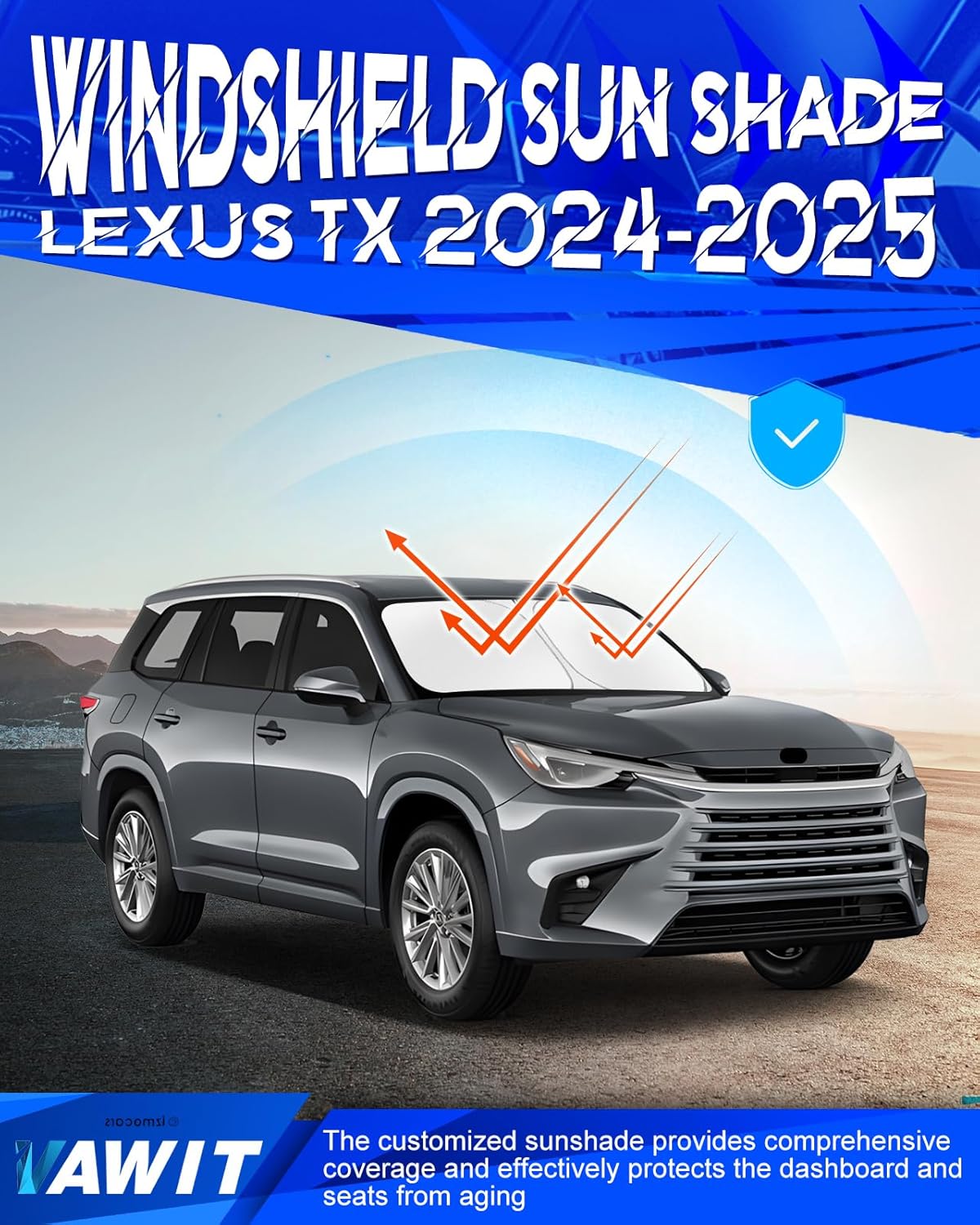 Car Windshield Sun Shade Compatible for 2024 2025 2026 Le-xus TX350/TX500h/TX550h+, Foldable Window Sunshade Accessories Block UV Rays and Sun Heat