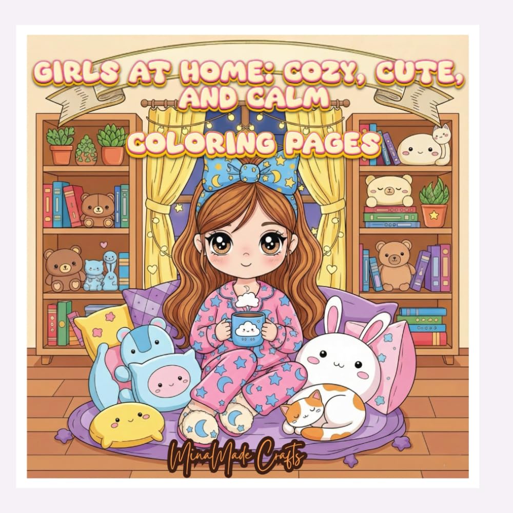 [MinaMade Crafts] Girls at Home: Cozy Kawaii Coloring Pages (50 Pages Printable PDF)