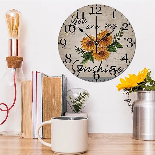 Miniatura 4 de Reloj de madera con texto en inglés "You are My Sunshine", silencioso, sin tictac, funciona con pilas, 15 pulgadas, estilo retro, para otoño,
