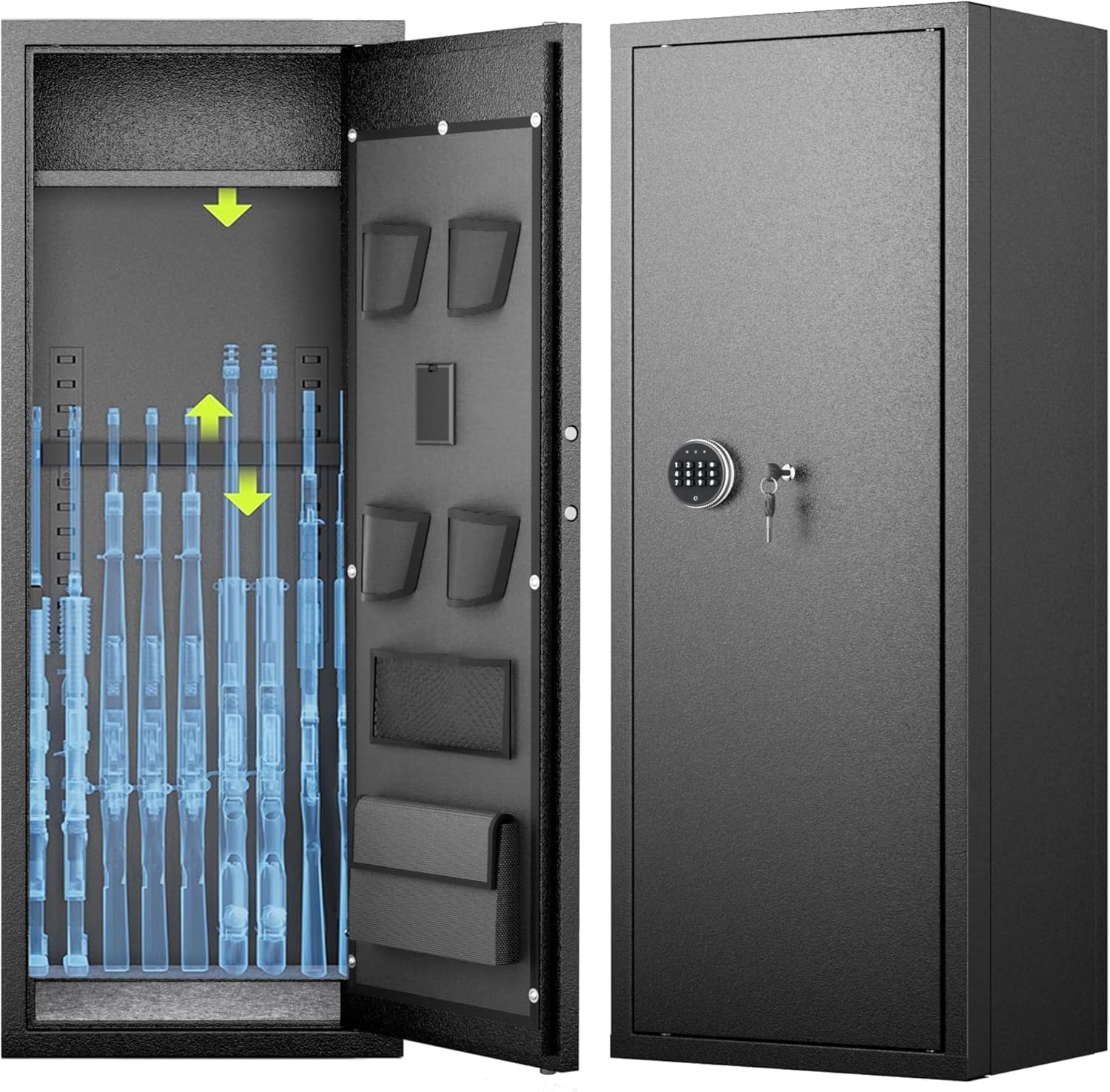 Bonusall 12-15 Gun Safe for Rifles, Large Rifle Safe for 9 Rifles & 4 Pistols with Digital Keypad, Anti-Pry Steel Cabinet, Adjustable Shelves & Dual Alarm for Home