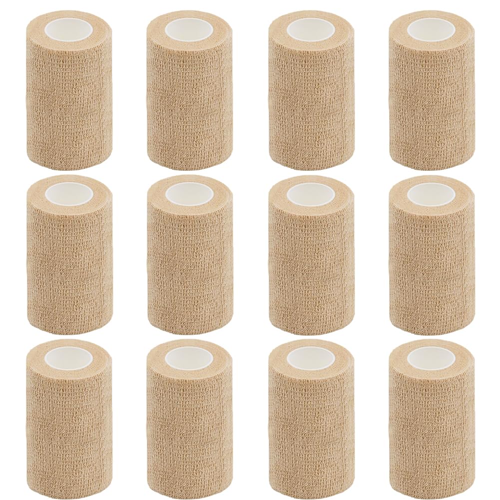 Photo 1 of Clooflar 12 Pack Self Adhesive Bandage Wrap,3" X 5 Yards Beige Elastic Cohesive Bandage for Sports,Wrist,Ankle,Vet Wrap,Grip Tape