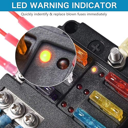 Miniatura 4 de Bloque de fusibles de 12 voltios, caja de fusibles impermeable de 6 vías con 6 barras colectoras negativas de tierra para automoción 100 amperios